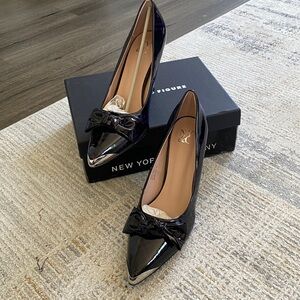 NY&C Purple Black Plaid Bow Silver Tip Heels Size 11